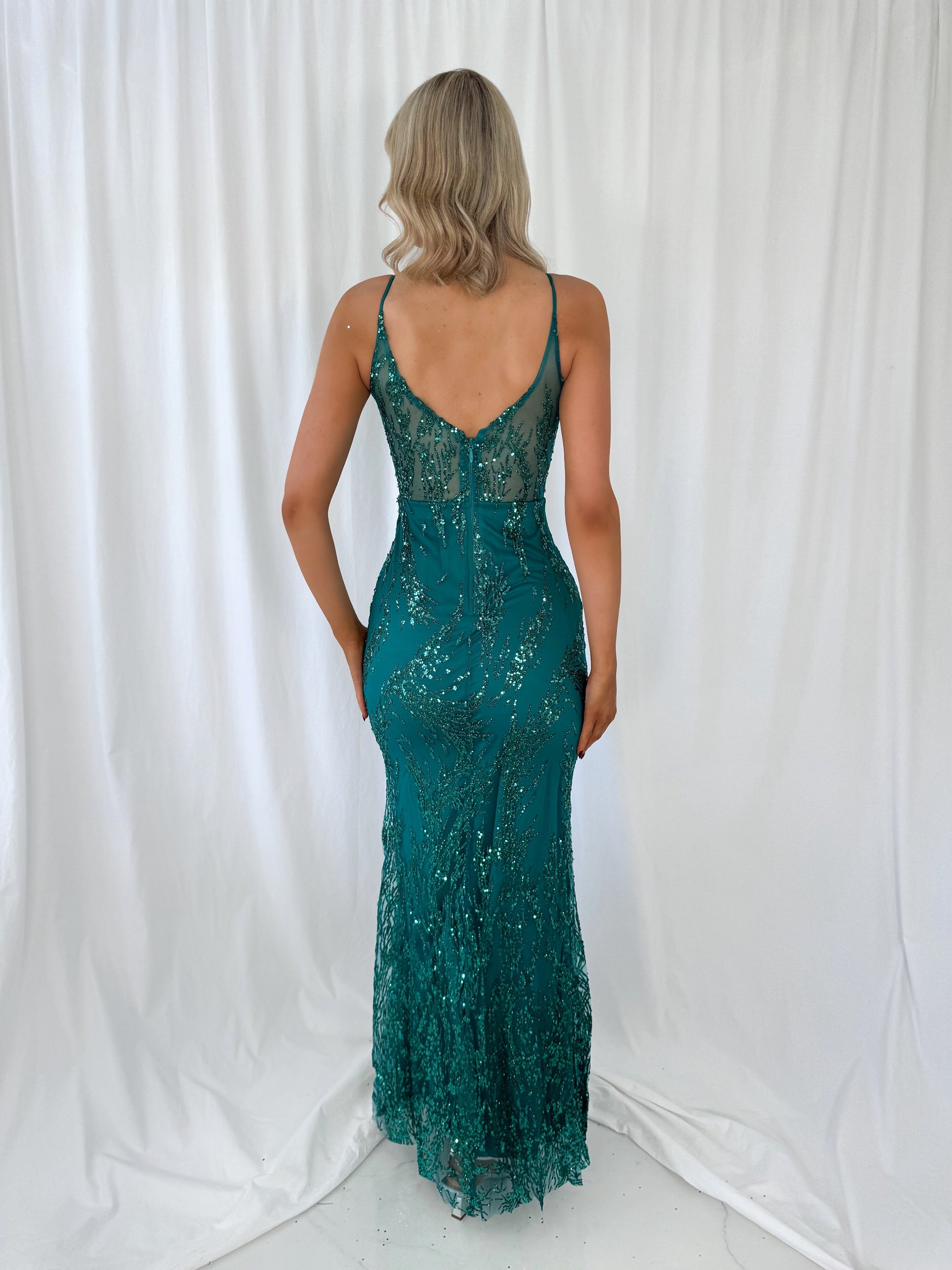 Evita Embroidered Sheer Maxi Dress - Green