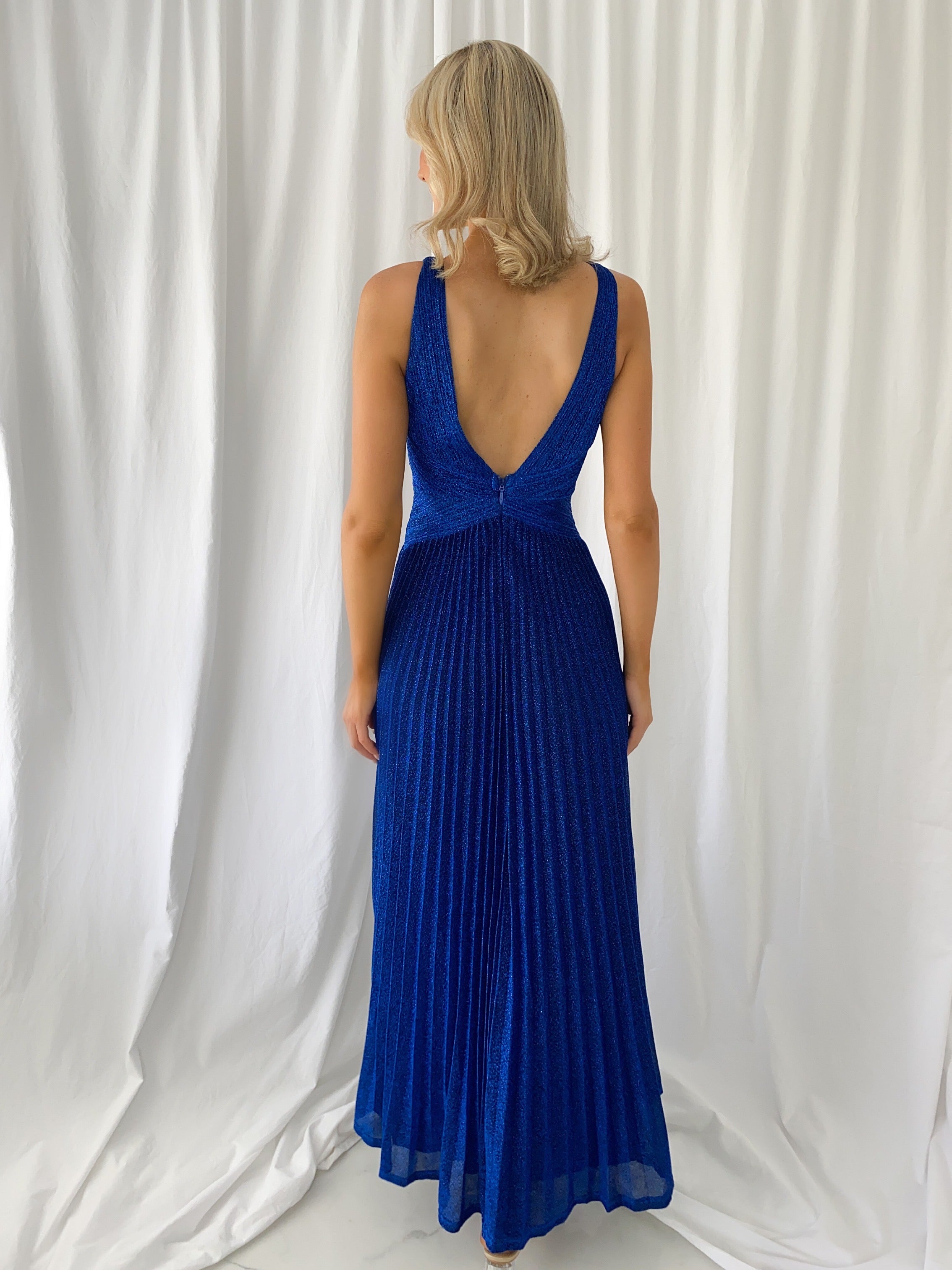 Madisson Pleated Maxi Glitter Dress - Royal Blue