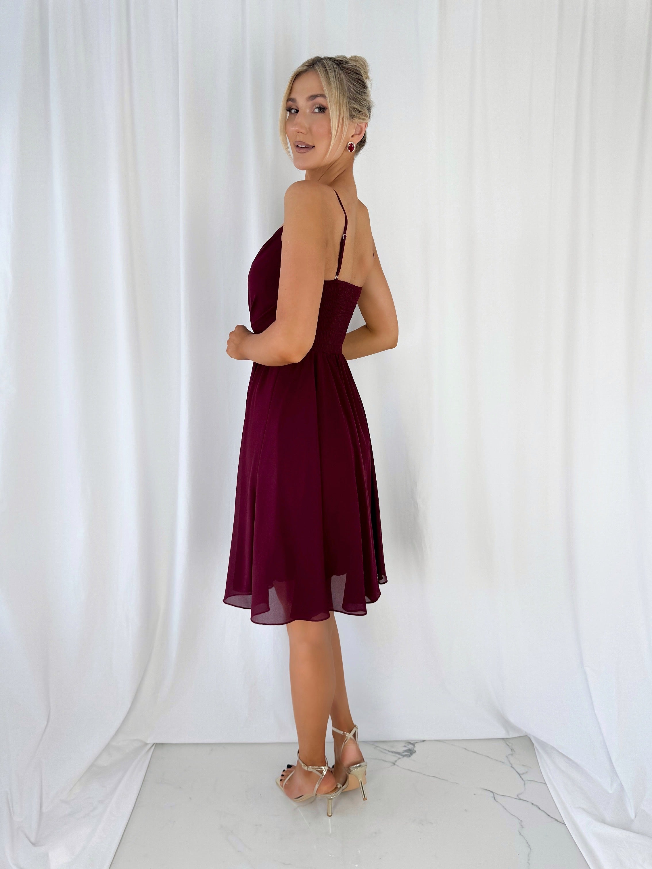 Amandine Cross Over Top - Short Dress - Wine