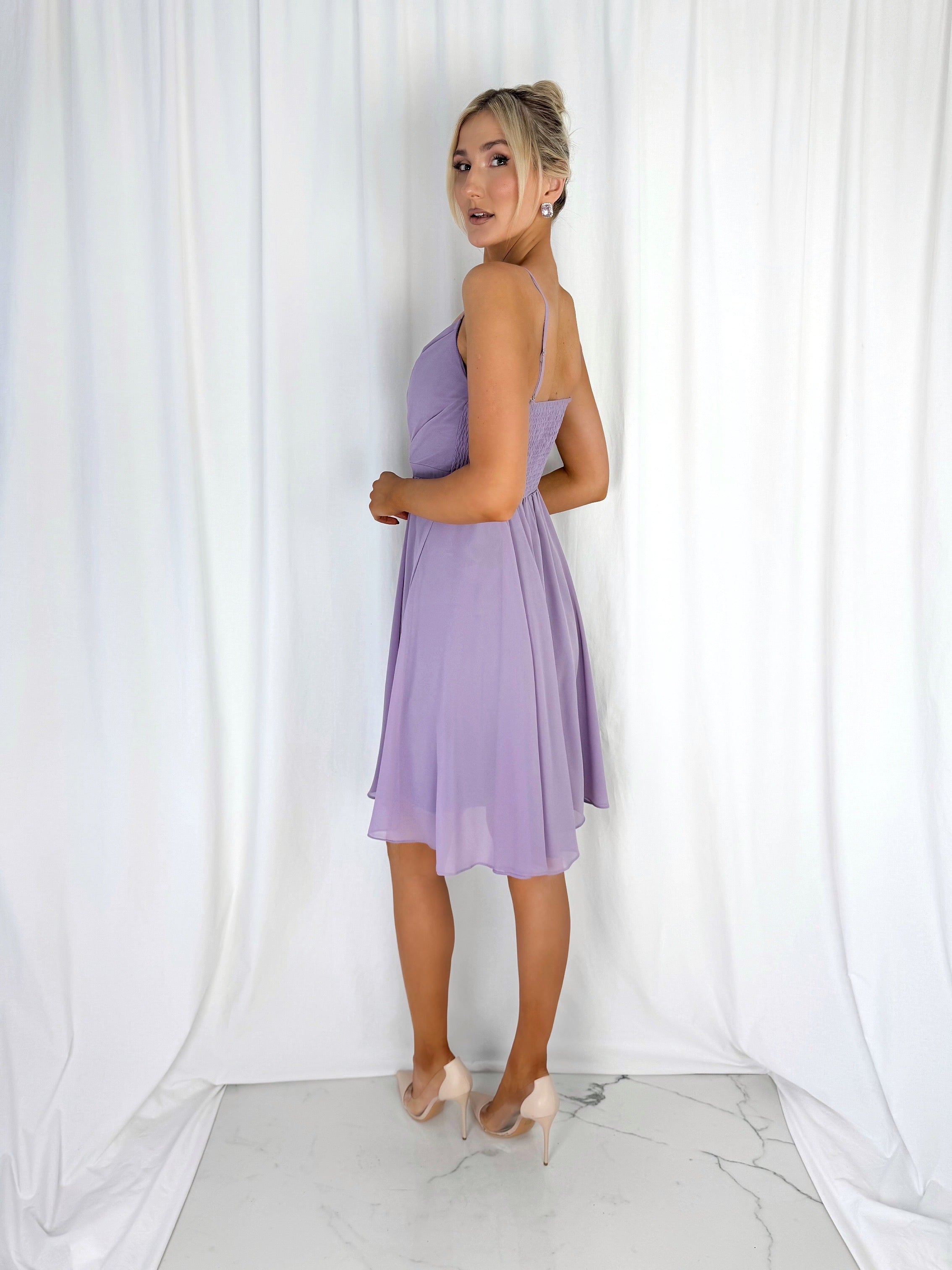 Amandine Cross Over Top - Short Dress - Lilac