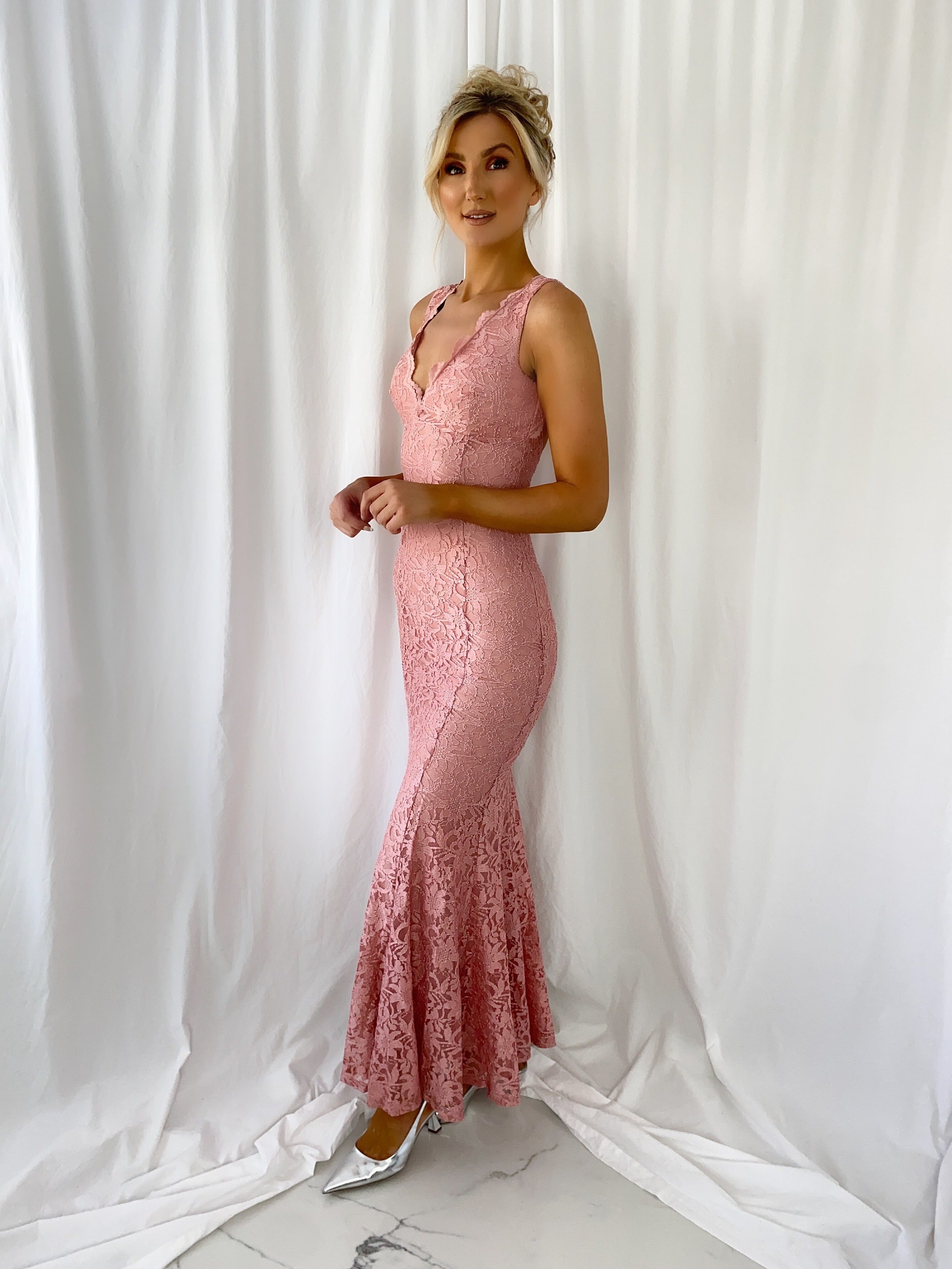 Raquel Embroidered Open Back Dress - Rose