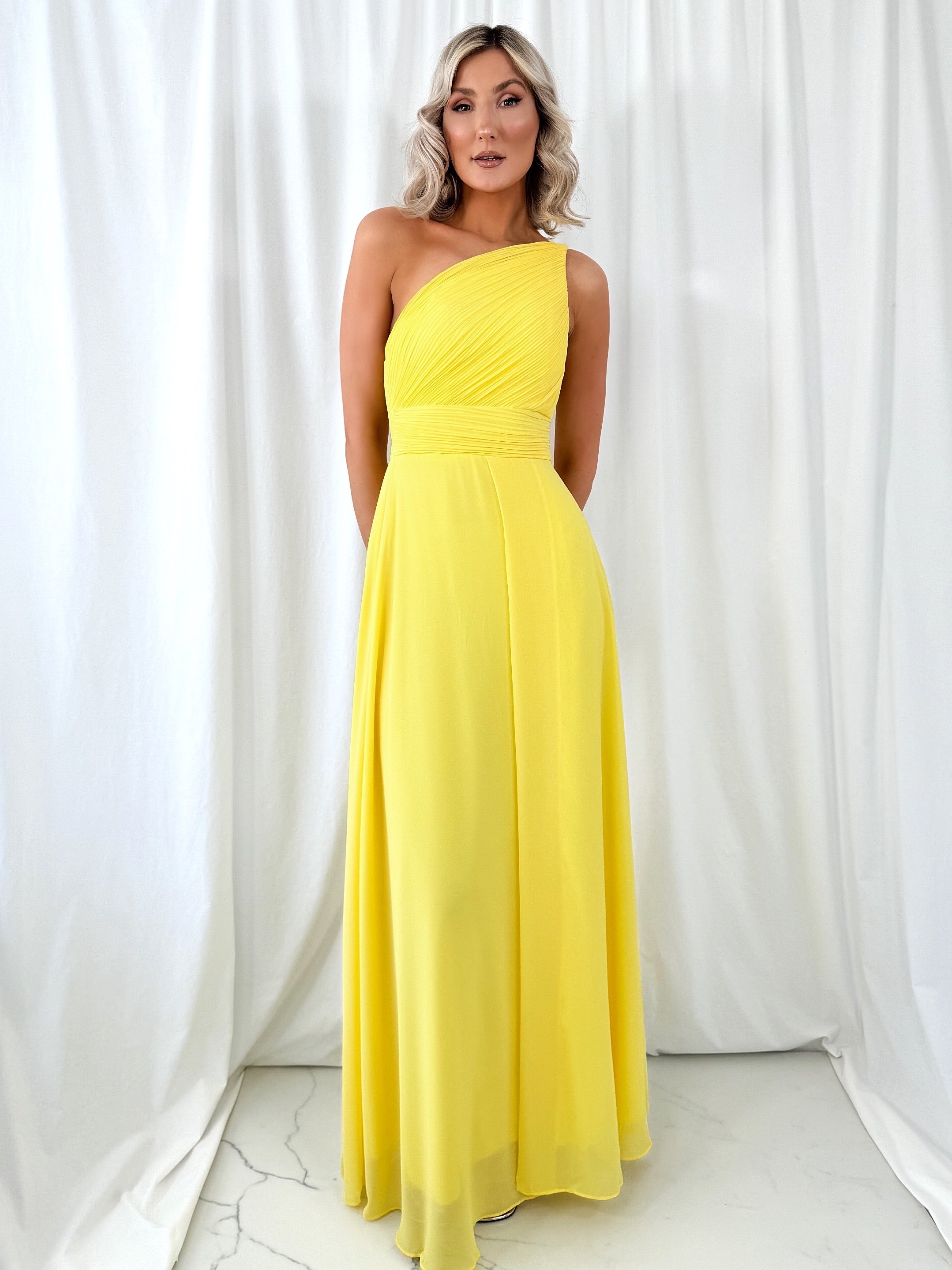 Tracy One Shoulder Draped Top Maxi Dress - Yellow