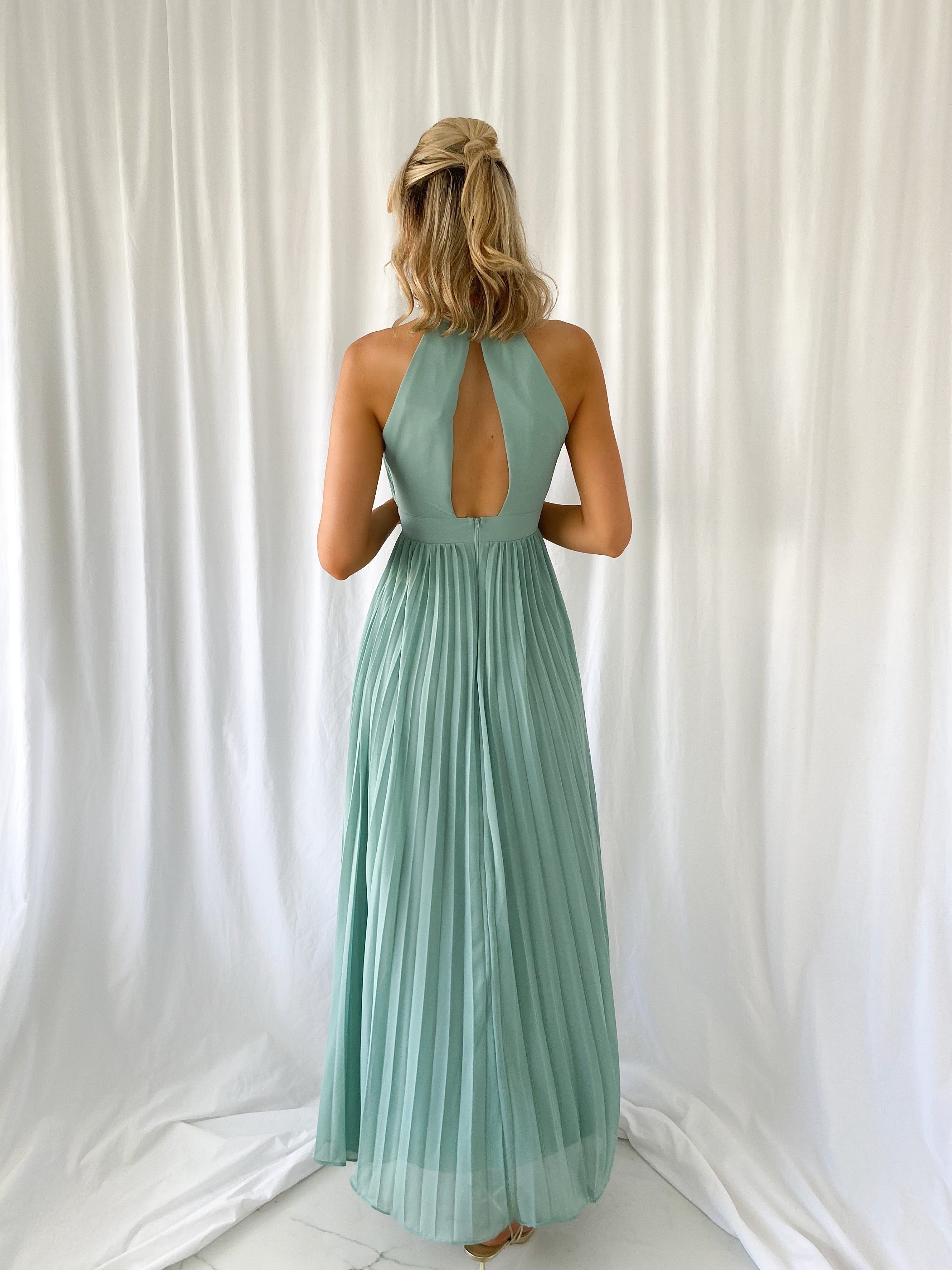 Roxy Pleated Maxi Dress - Light Green