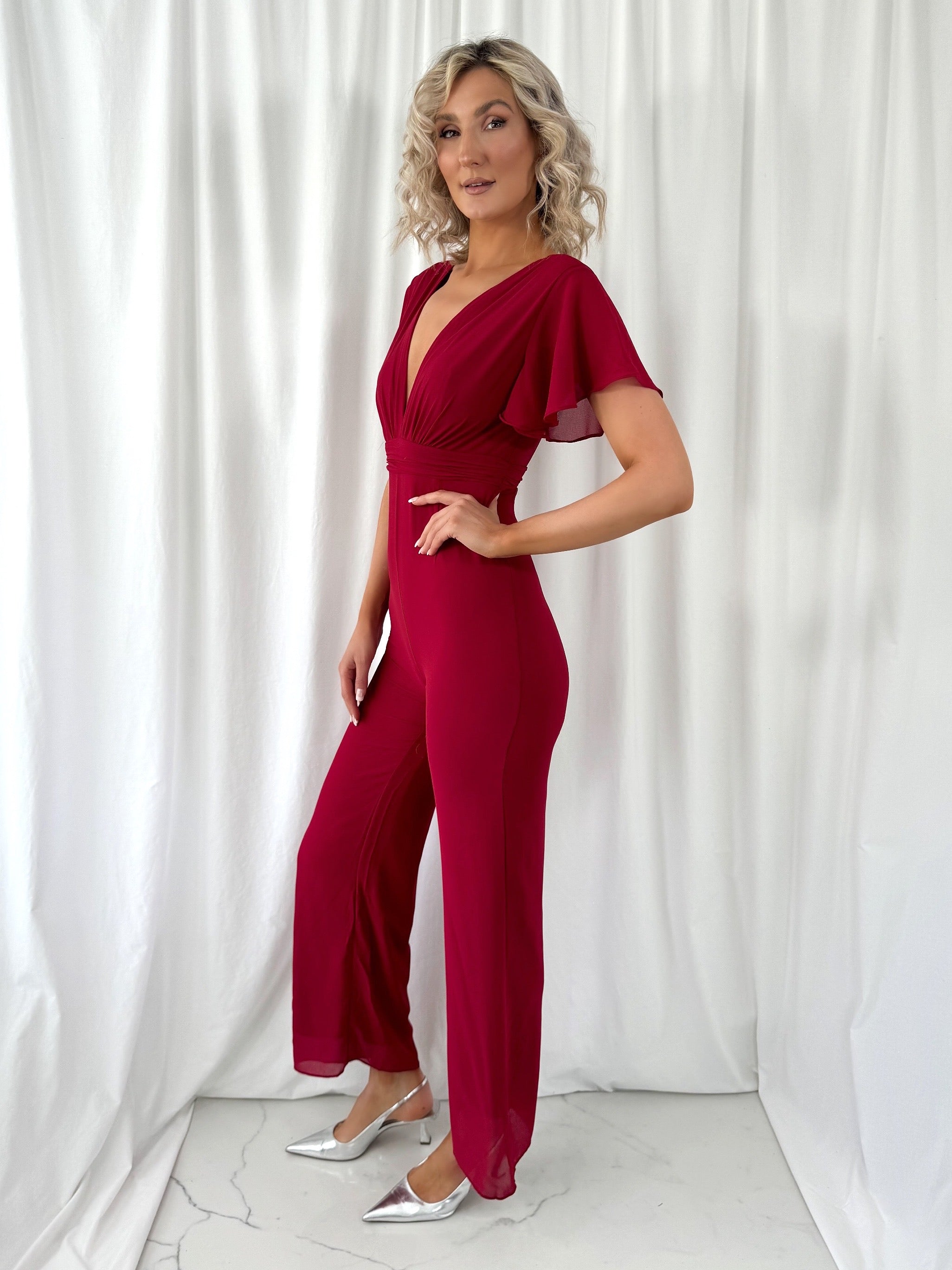 Alina Jumpsuit with Short Sleeves - Cherry