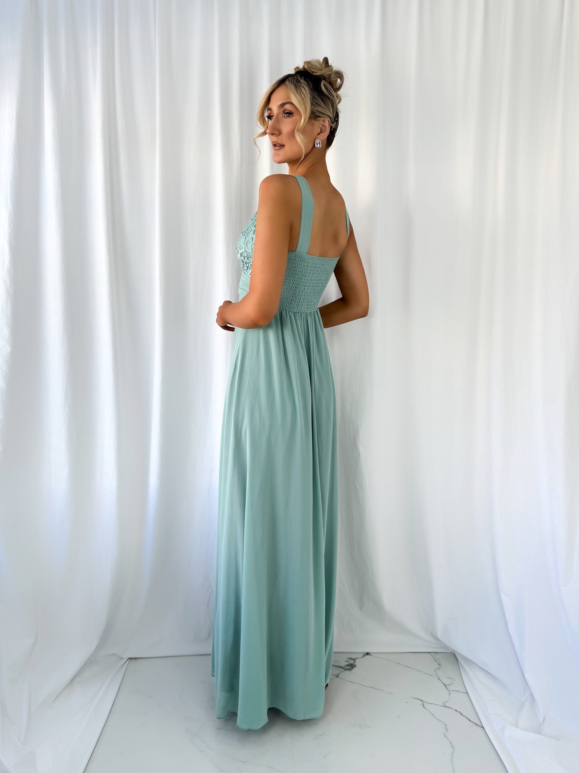 Darlene Maxi Dress with Open Slit - Sage Green