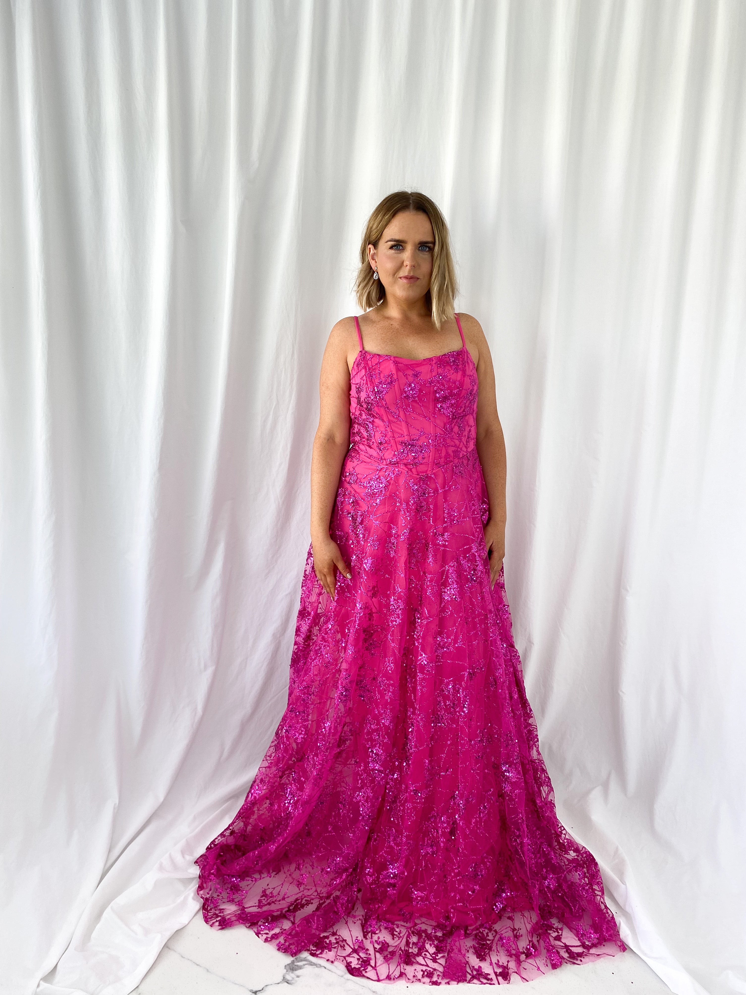 Lena Embroidered Sheer Maxi Dress - Fuchsia