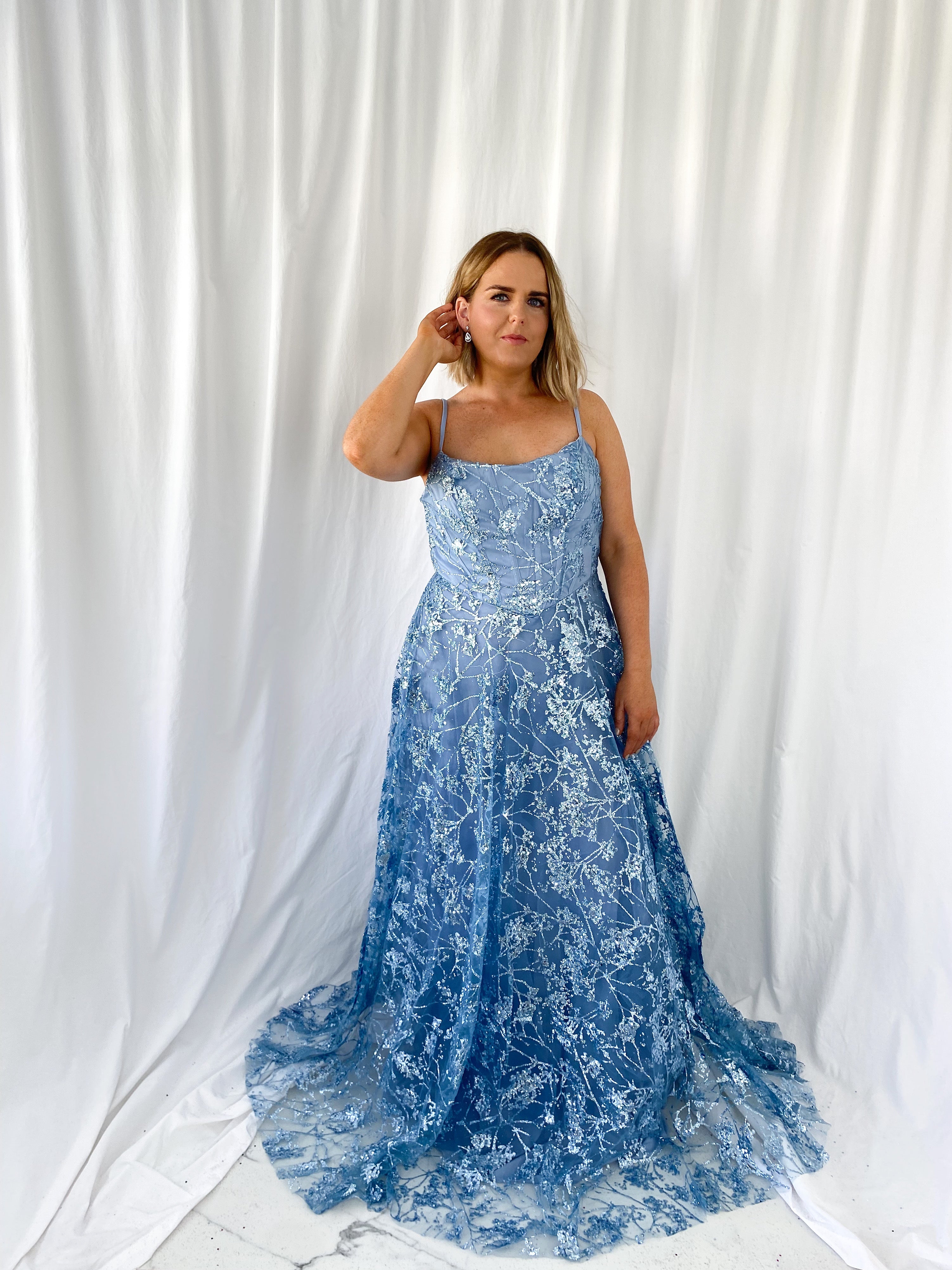 Lena Embroidered Sheer Maxi Dress - Blue