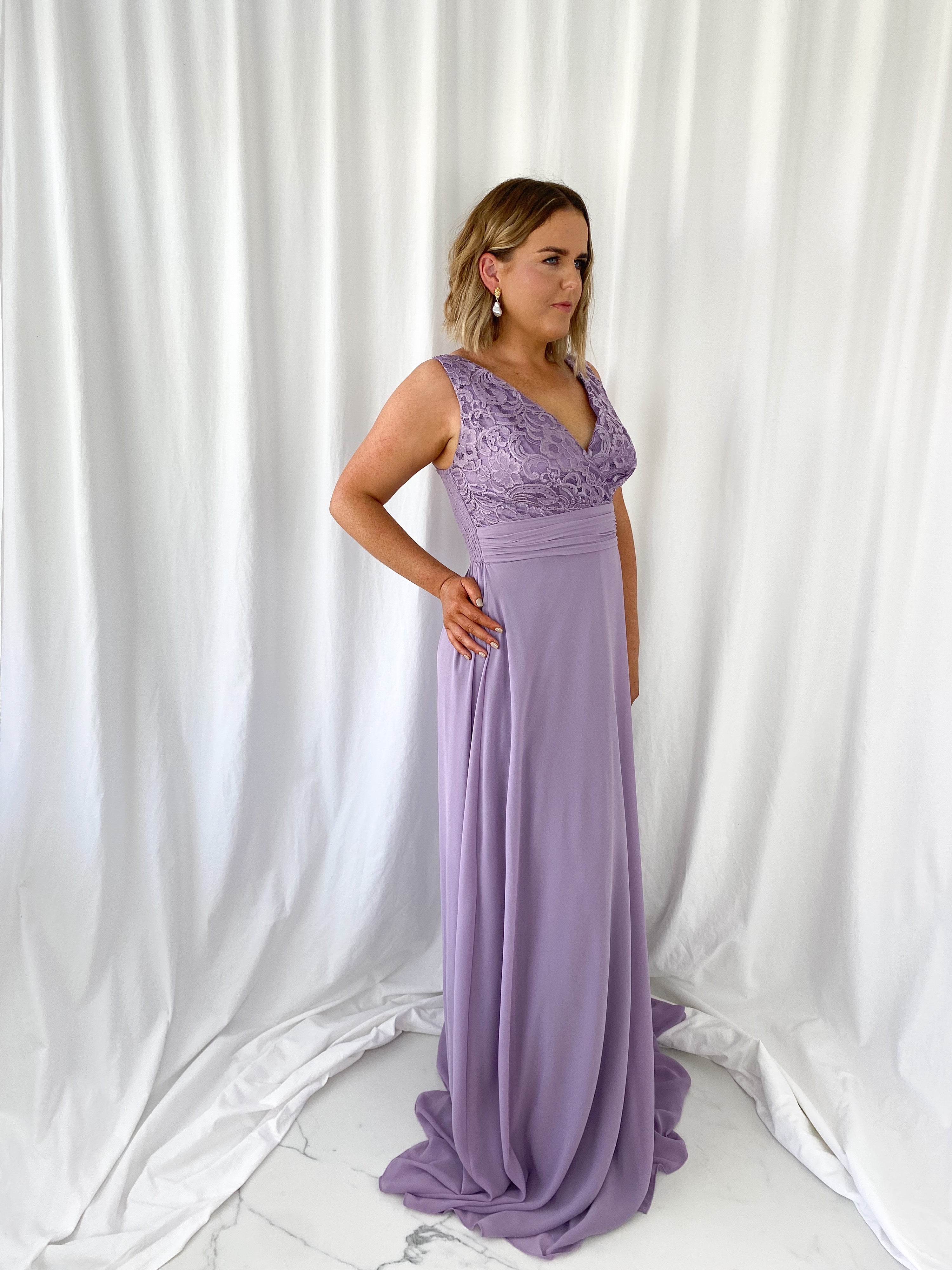 Darlene Maxi Dress with Open Slit - Lavender