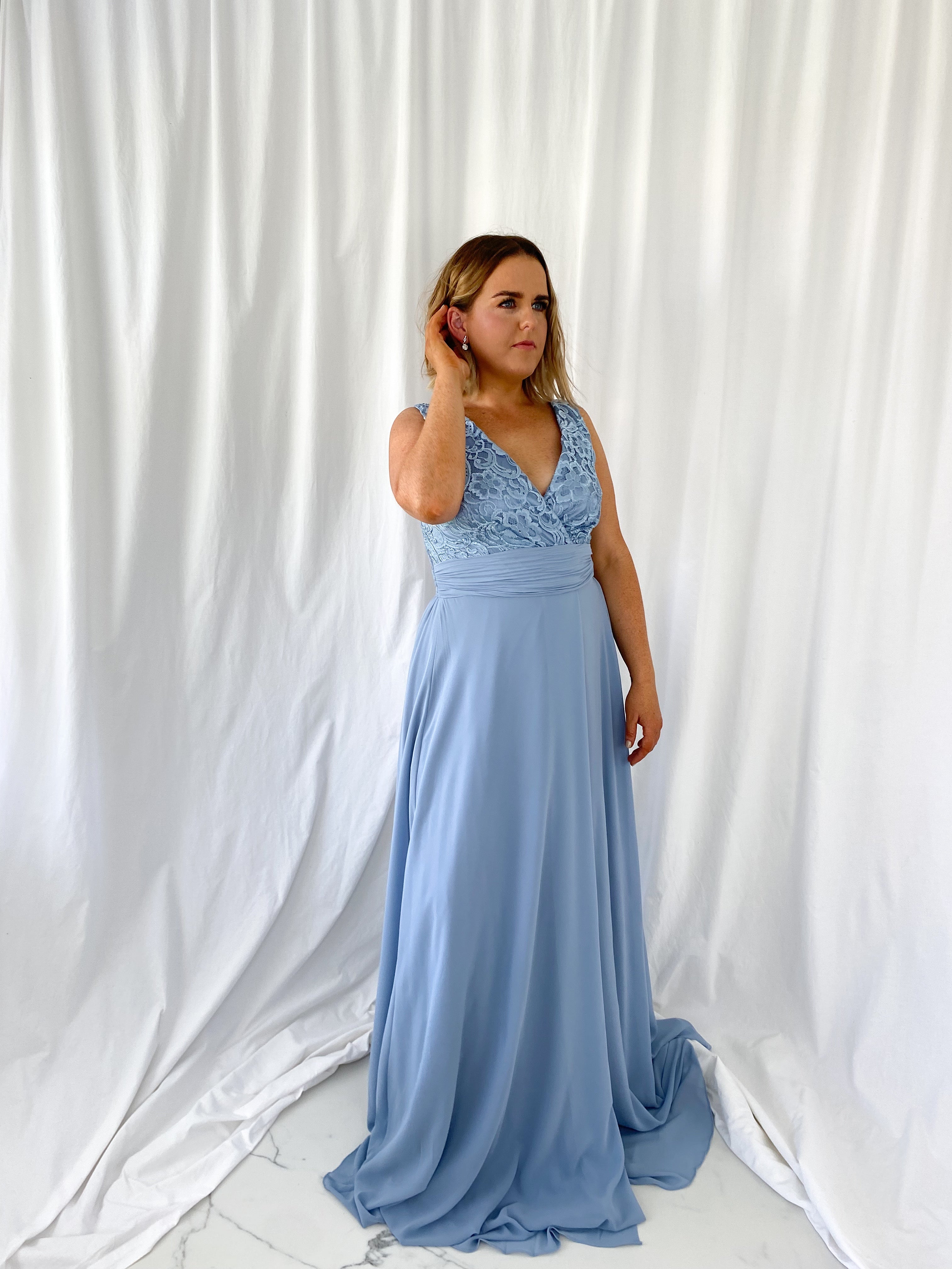 Darlene Maxi Dress with Open Slit - Dusty Blue