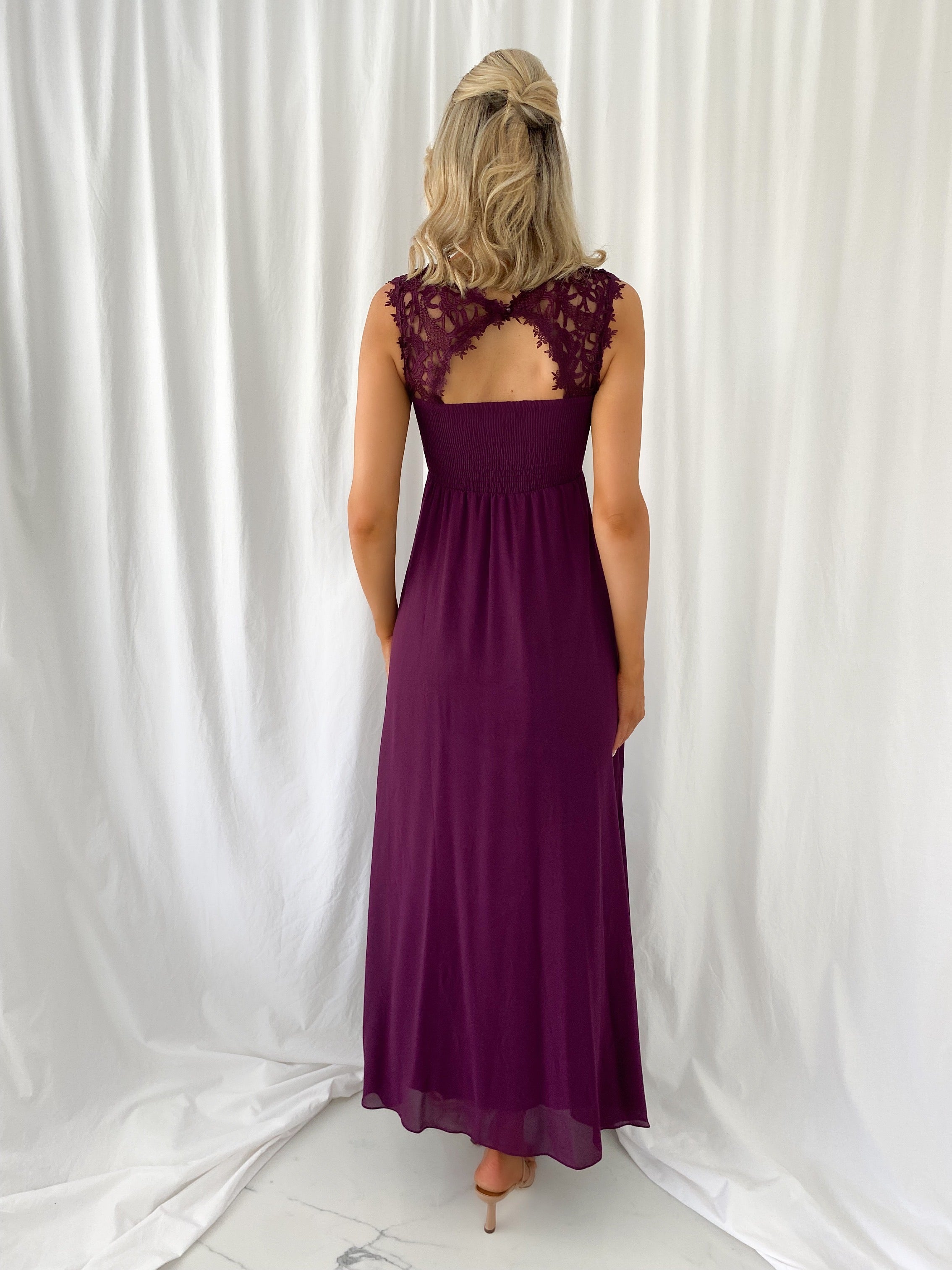 Savina Maxi Dress with Embroidered Top - Aubergine