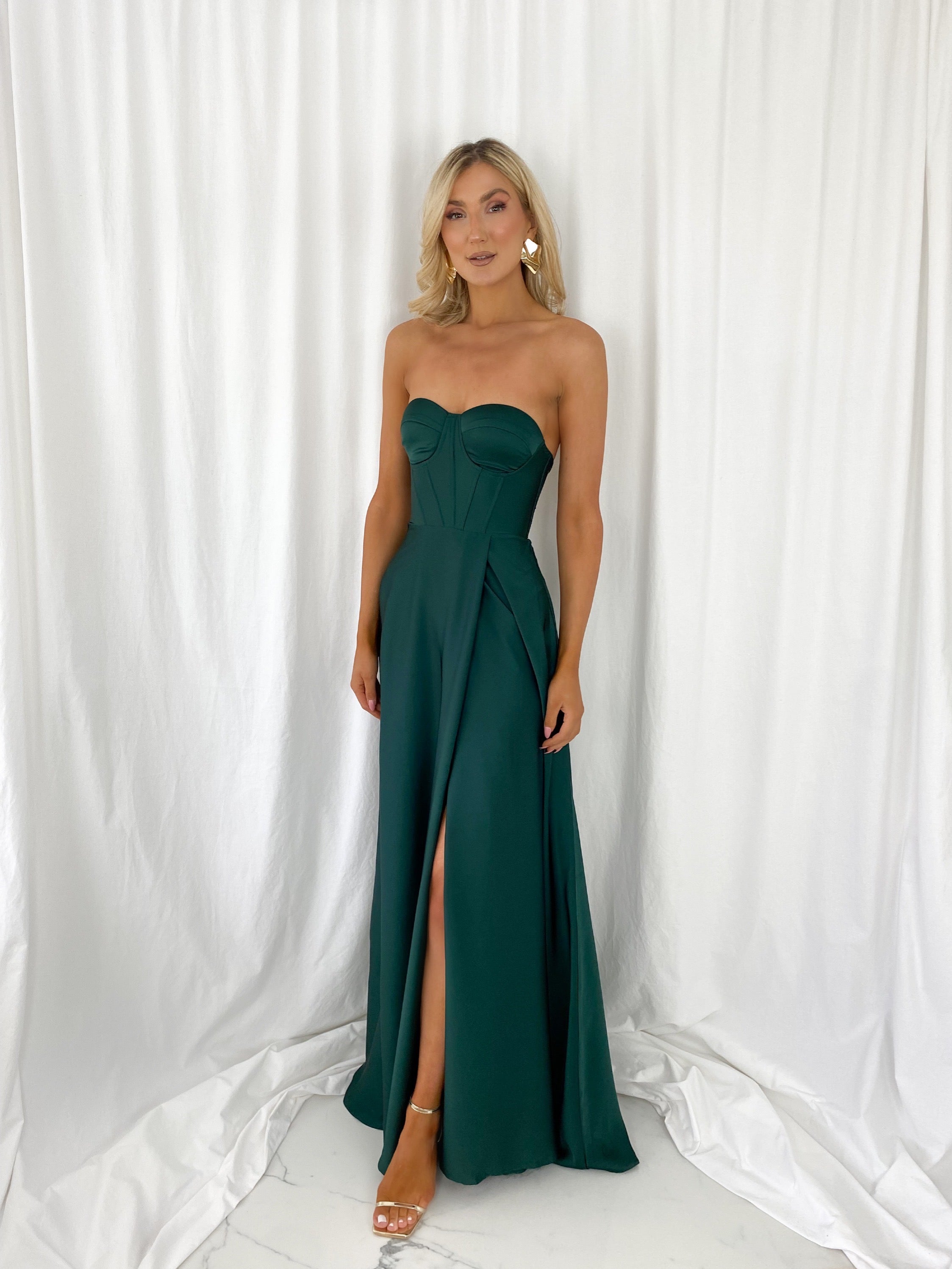 Emma Off The Shoulder Corset Dress - Dark Green