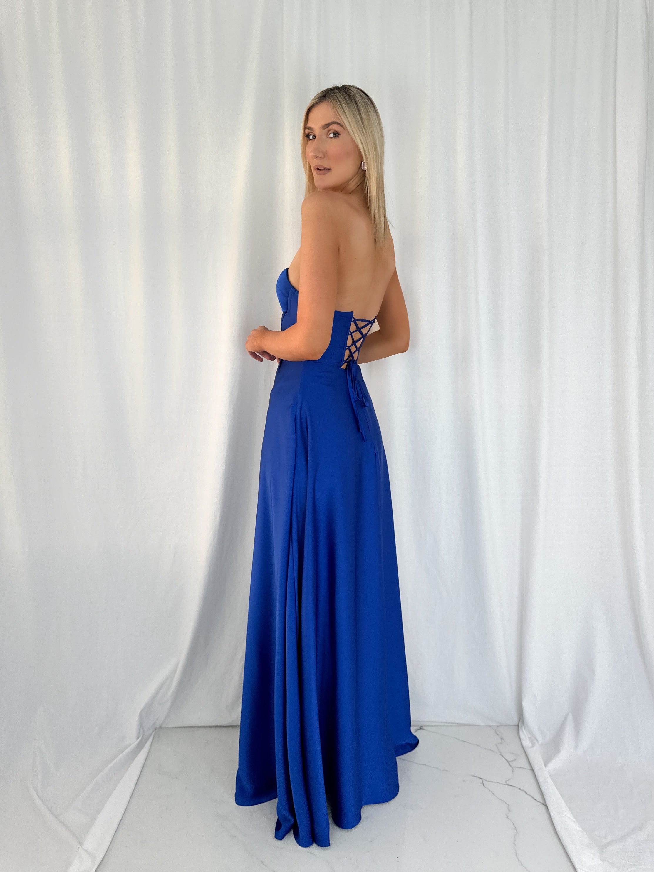 Emma Off The Shoulder Corset Dress - Blue