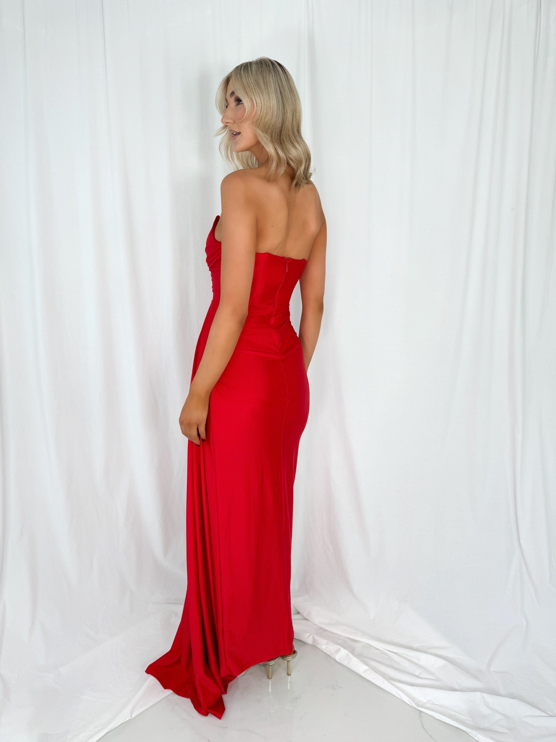 Agathe Off The Shoulder Maxi Dress - Red