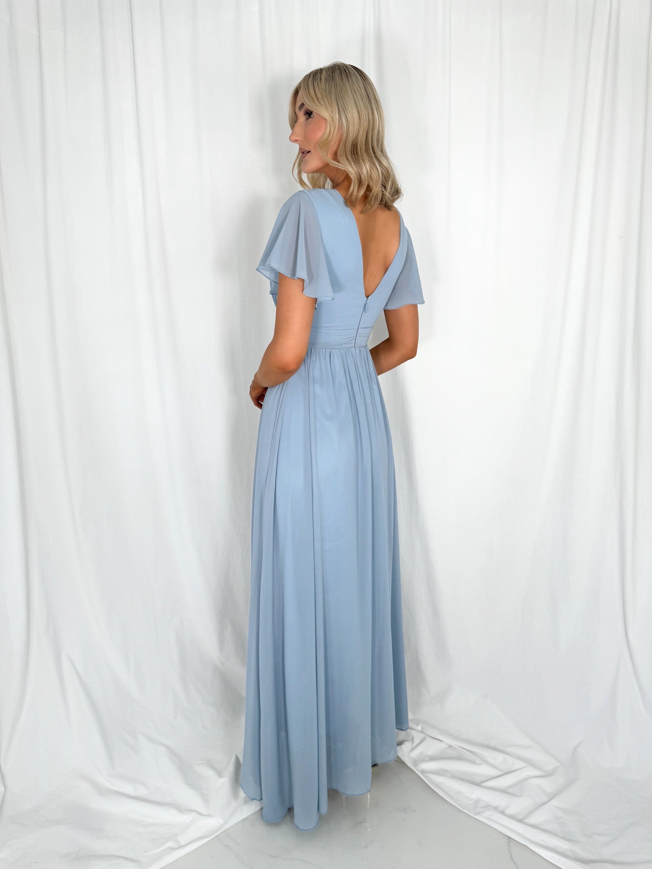 Tacha Short Sleeves Maxi Dress - Dusty Blue