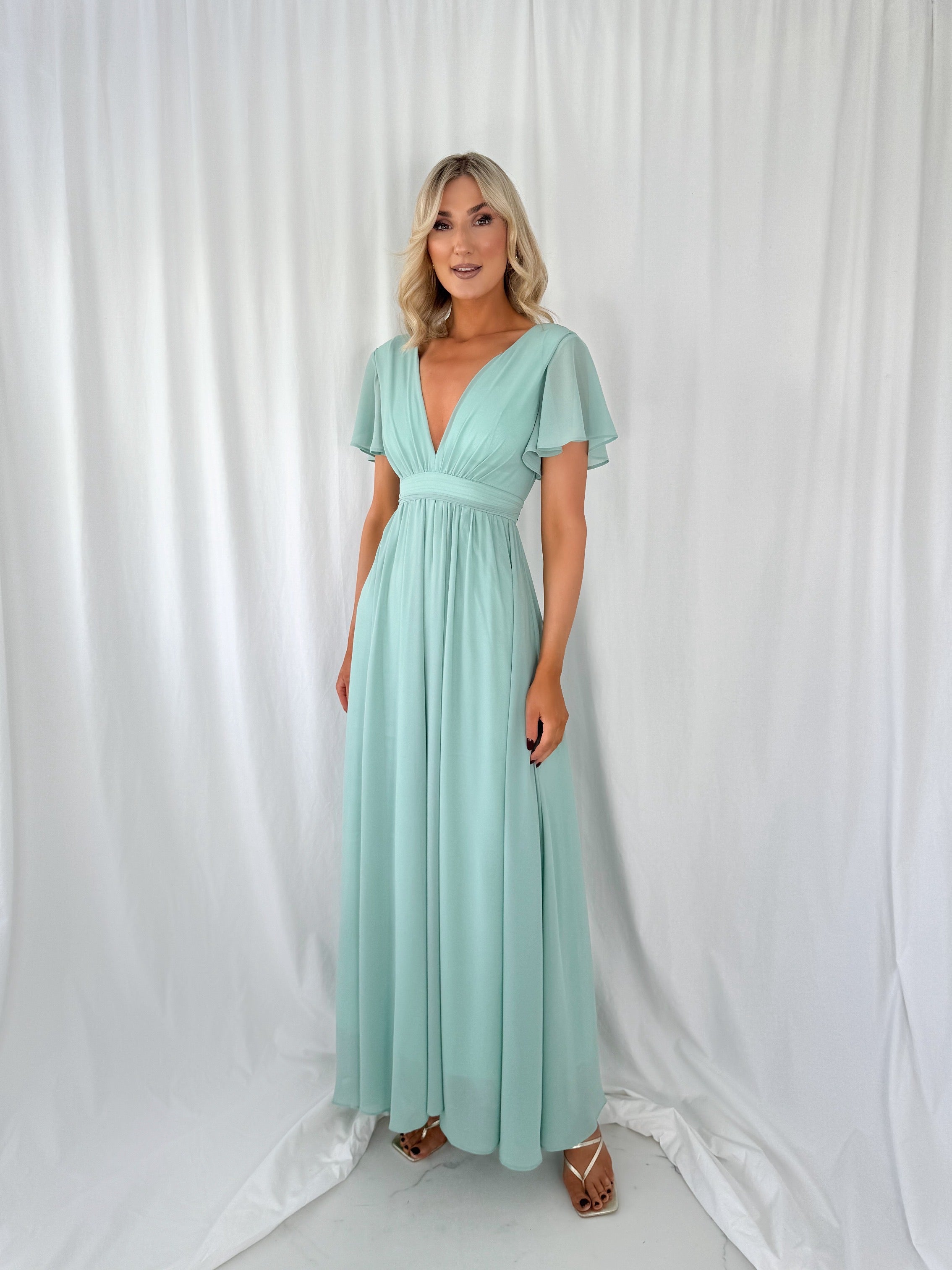 Tacha Short Sleeves Maxi Dress - Light Green