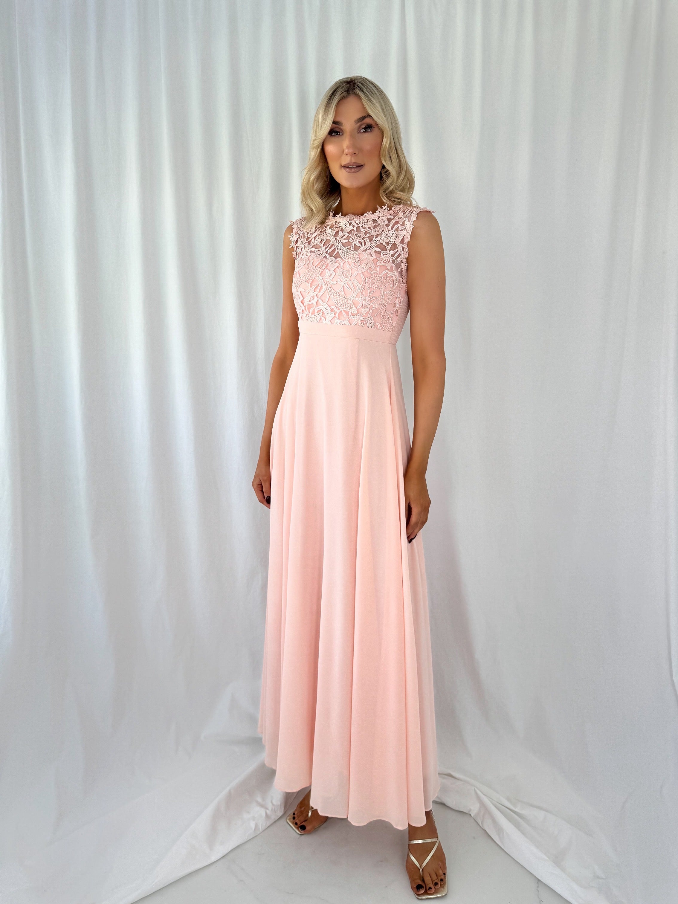 Savina Maxi Dress with Embroidered Top - Light Pink